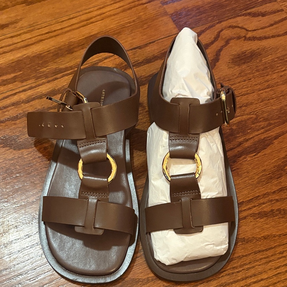 Anthropologie Brown Leather Sandals with Gold Accents